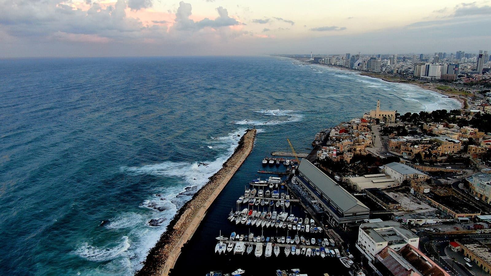 Aerial view of Jaffa and the Tel Aviv coastline