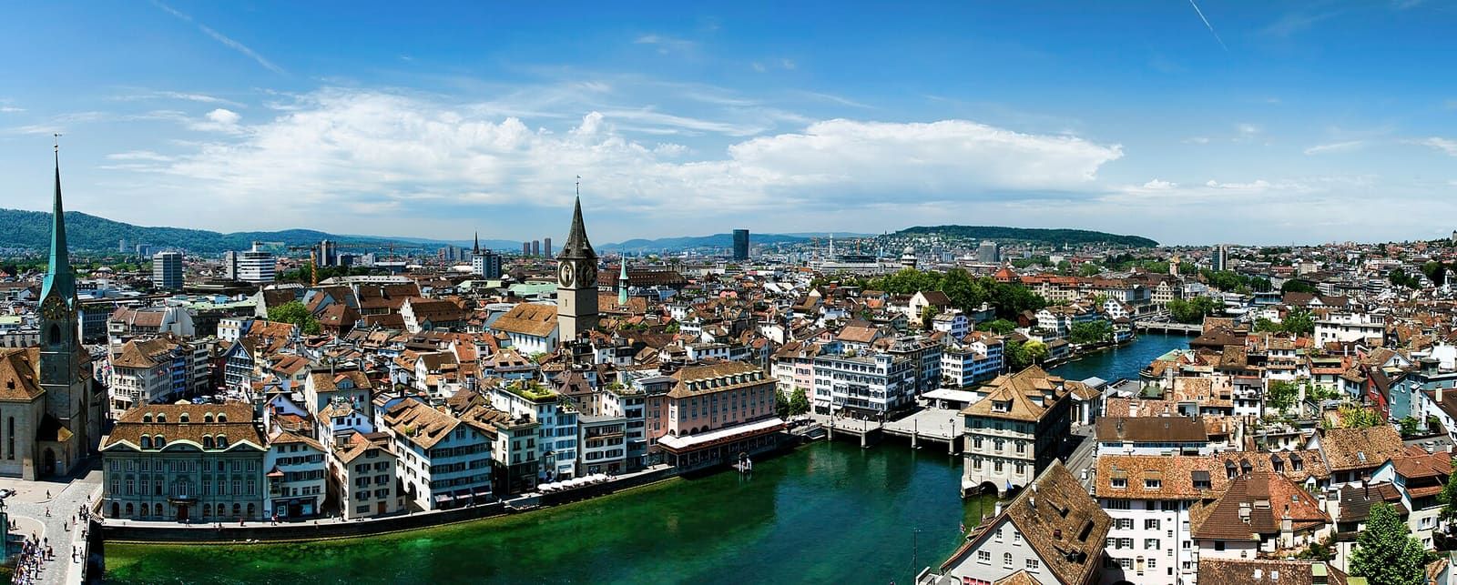 The Limmat river and Grossmünster in central Zurich